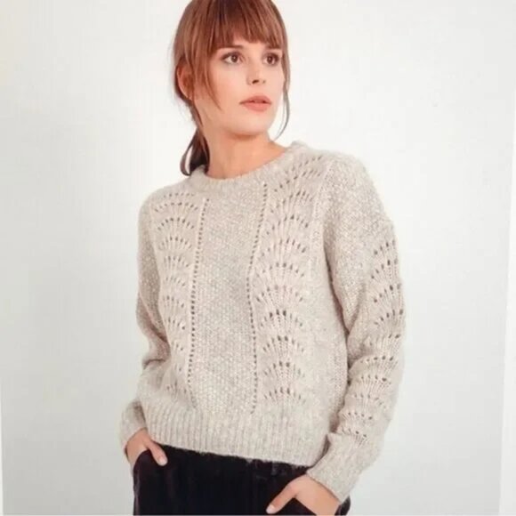 Rails Sweater Mara Teddy Crew Neck Pullover Alpaca Wool Blend Pointelle Knit Med - Picture 4 of 10